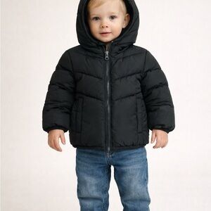 Swiss Tech Toddler Puffer Jacket 12M Black Heavyweight Quilted Hooded Unisex